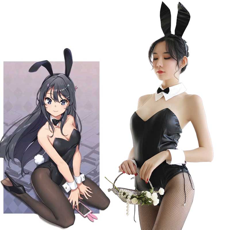 Seishun Buta Yarou wa Bunny Girl Senpai no Yume wo Minai Cosplay Halloween Costume for Girls Sexy Cute Bunny Faux Leather Rabbit