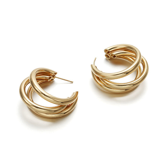 Golden Big hoop Earrings Korean Geometry Metal Gold Earrings For women Female Retro Drop Earrings 2021 Trend Fashion Jewelry