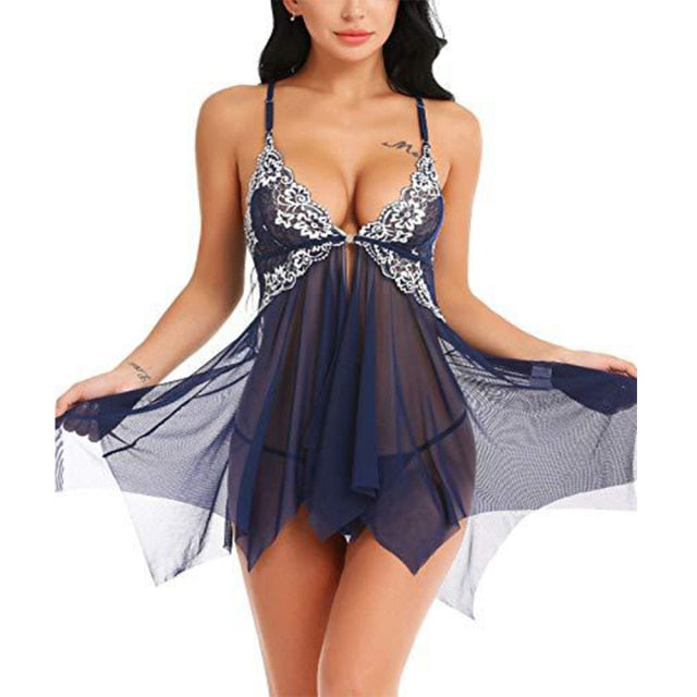 Slutty Clothes Sexy Women Sleepwear Hot Lingerie Porno Lingerie Women Front Closure Babydoll Lace Mesh Sleepwear Lingerie