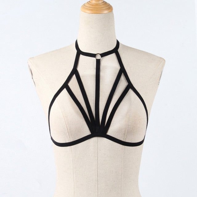 Sexy Lingerie Erotic Hollow Out Elastic Cage Bra Sexy Women&#39;s Underwear Bandage Strappy Halter Bra Exotic Costume Lenceria Mujer