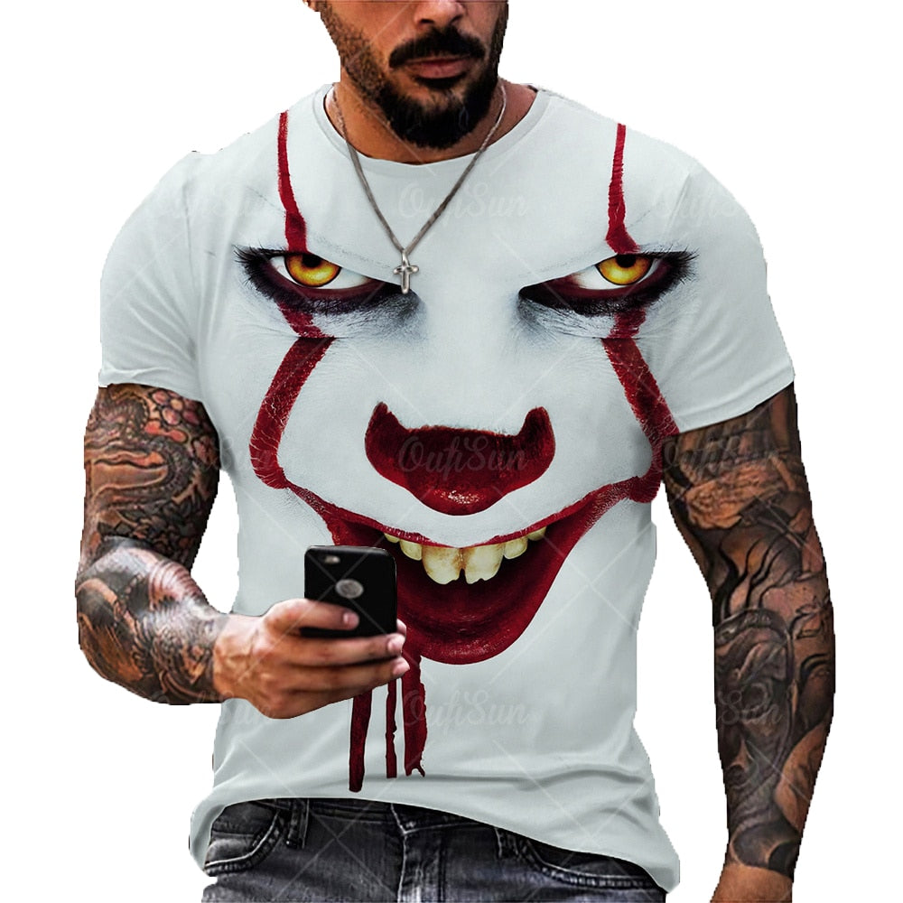 Summer Fashion Men/Women 3D Printing Dark Evil Clown Pattern T-Shirt Street Personality Trend Wild Loose Oversized Short-Sleeved