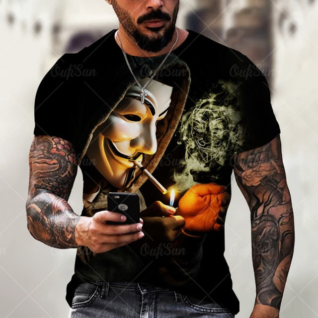 Summer Fashion Men/Women 3D Printing Dark Evil Clown Pattern T-Shirt Street Personality Trend Wild Loose Oversized Short-Sleeved