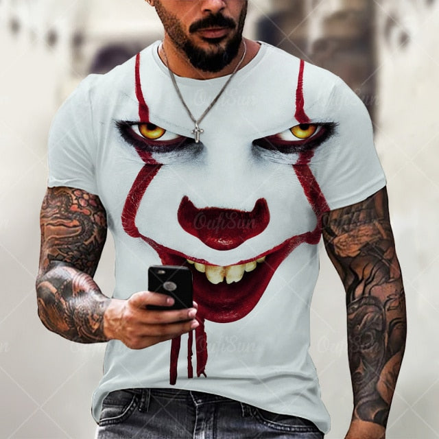 Summer Fashion Men/Women 3D Printing Dark Evil Clown Pattern T-Shirt Street Personality Trend Wild Loose Oversized Short-Sleeved