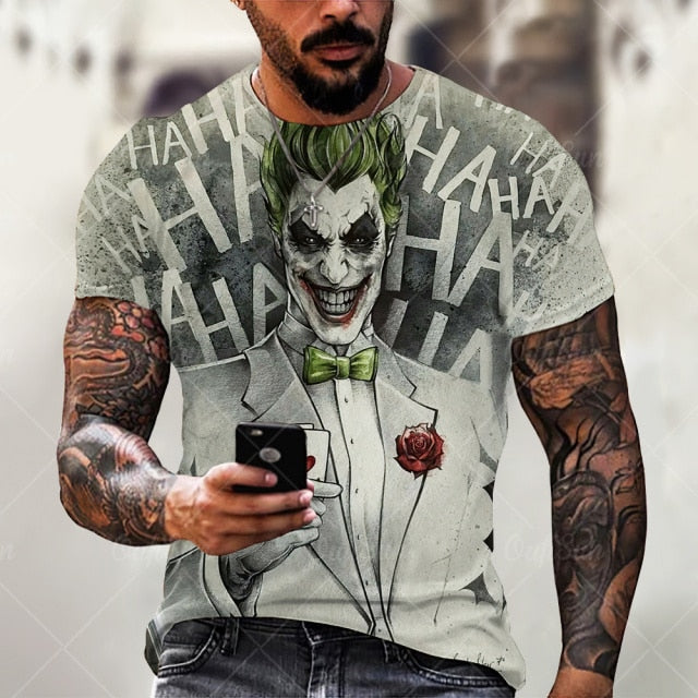 Summer Fashion Men/Women 3D Printing Dark Evil Clown Pattern T-Shirt Street Personality Trend Wild Loose Oversized Short-Sleeved