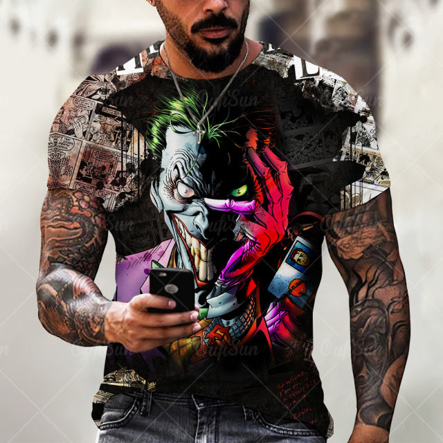 Summer Fashion Men/Women 3D Printing Dark Evil Clown Pattern T-Shirt Street Personality Trend Wild Loose Oversized Short-Sleeved