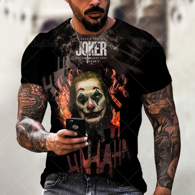 Summer Fashion Men/Women 3D Printing Dark Evil Clown Pattern T-Shirt Street Personality Trend Wild Loose Oversized Short-Sleeved