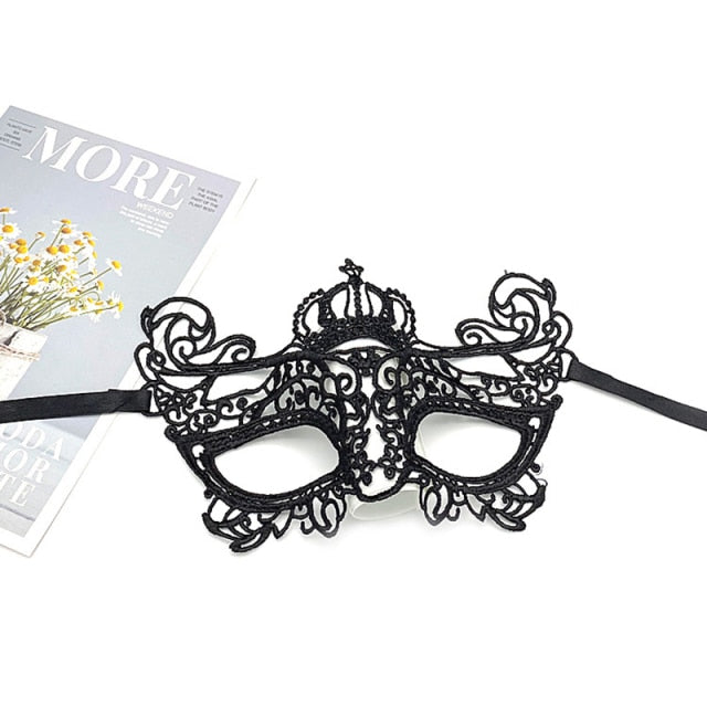 Women Hollow Lace Masquerade Face Mask Sexy Cosplay Prom Party Props Costume Halloween Masquerade Mask Nightclub Queen Eye Mask