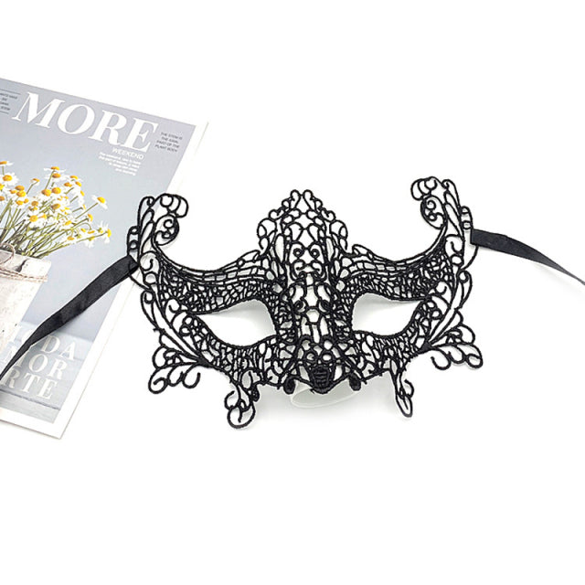 Women Hollow Lace Masquerade Face Mask Sexy Cosplay Prom Party Props Costume Halloween Masquerade Mask Nightclub Queen Eye Mask