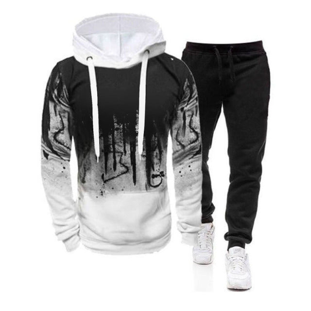 Men&#39;s Set Hoodie Sets Men Tracksuit Sportswear Hoodies+Sweatpant 2 Pieces Autumn Winter Male Warm Clothing Pullover Sweatshirts