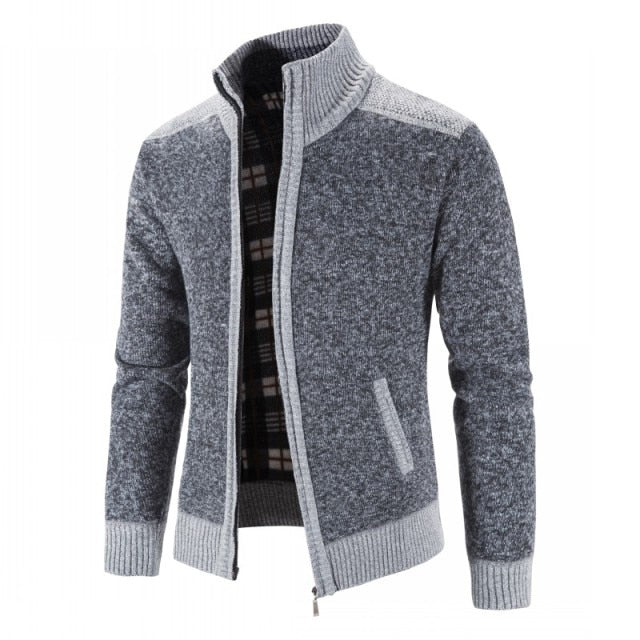 New Men&#39;s Sweater Coat Fashion Patchwork Cardigan Men Knitted Sweater Jacket Slim Fit Stand Collar Thick Warm Cardigan Coats Men