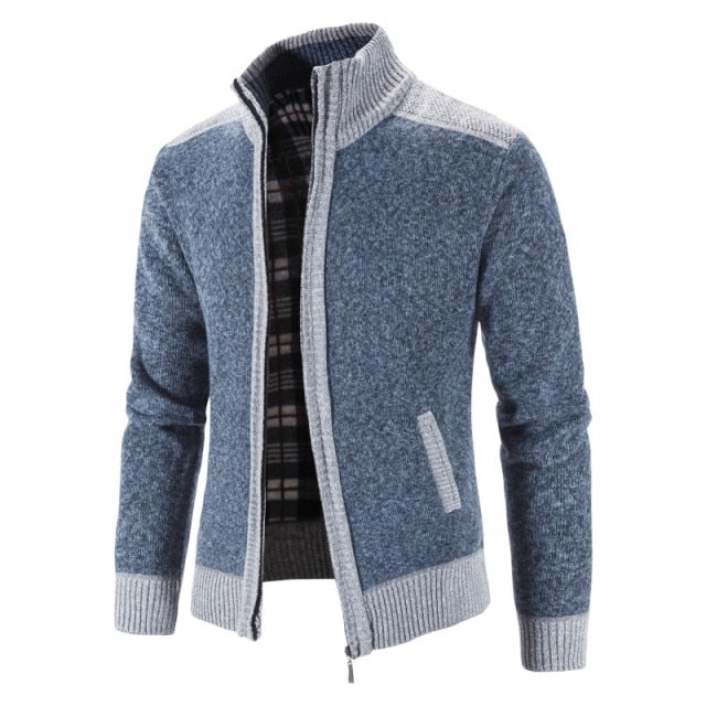 New Men&#39;s Sweater Coat Fashion Patchwork Cardigan Men Knitted Sweater Jacket Slim Fit Stand Collar Thick Warm Cardigan Coats Men