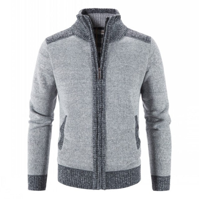 New Men&#39;s Sweater Coat Fashion Patchwork Cardigan Men Knitted Sweater Jacket Slim Fit Stand Collar Thick Warm Cardigan Coats Men