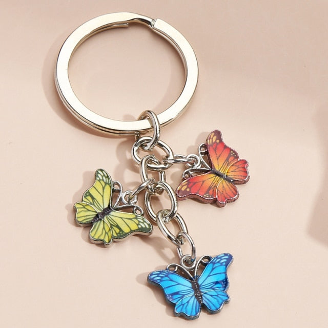 New Colorful Enamel Butterfly Keychain Insects Car Key Women Bag Accessories Jewelry Gifts