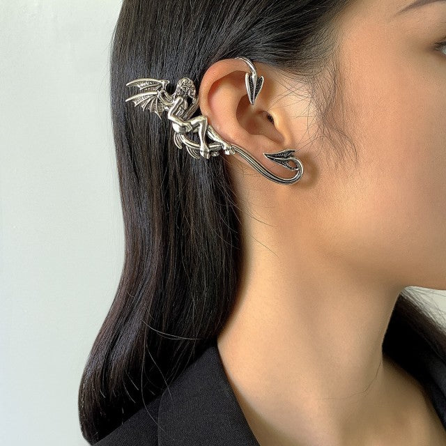 Punk Fairy Ear Cuff Earring Dark Elf Ear Clip No Piercing Earrings For Women Silver Color Goth Halloween Earcuff Jewelry Party