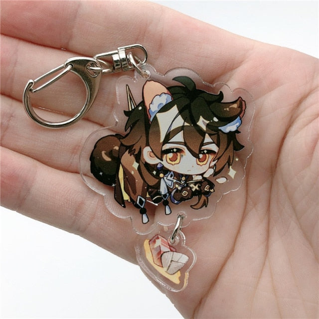 Game Genshin Impact Raiden Shogun Tartaglia Morax Keychain Accessories HUTAO XIAO Scaramouche Key Chain Pendant Cartoon Badge