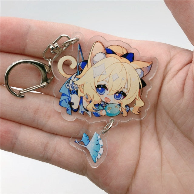 Game Genshin Impact Raiden Shogun Tartaglia Morax Keychain Accessories HUTAO XIAO Scaramouche Key Chain Pendant Cartoon Badge