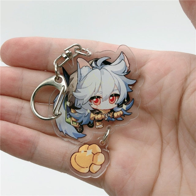 Game Genshin Impact Raiden Shogun Tartaglia Morax Keychain Accessories HUTAO XIAO Scaramouche Key Chain Pendant Cartoon Badge