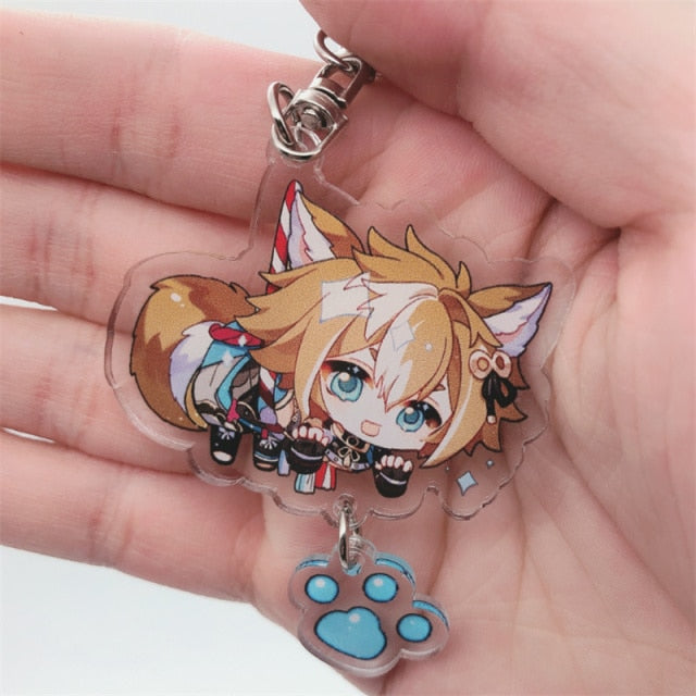 Game Genshin Impact Raiden Shogun Tartaglia Morax Keychain Accessories HUTAO XIAO Scaramouche Key Chain Pendant Cartoon Badge