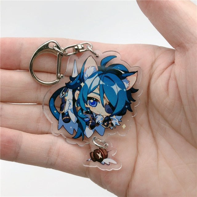 Game Genshin Impact Raiden Shogun Tartaglia Morax Keychain Accessories HUTAO XIAO Scaramouche Key Chain Pendant Cartoon Badge