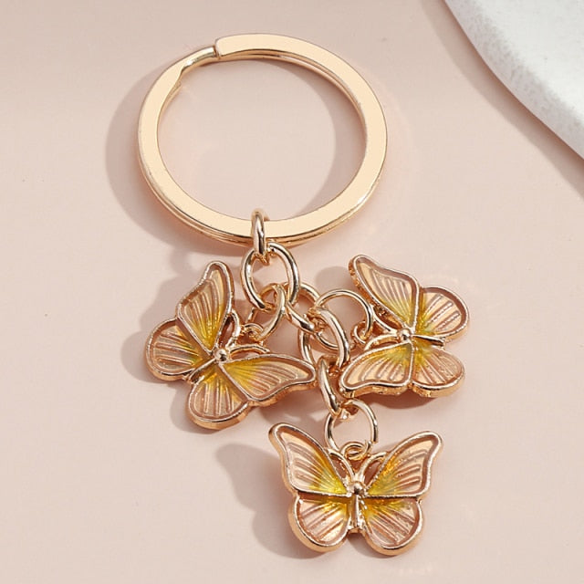 New Colorful Enamel Butterfly Keychain Insects Car Key Women Bag Accessories Jewelry Gifts