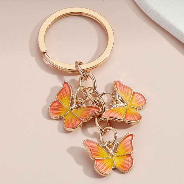 New Colorful Enamel Butterfly Keychain Insects Car Key Women Bag Accessories Jewelry Gifts