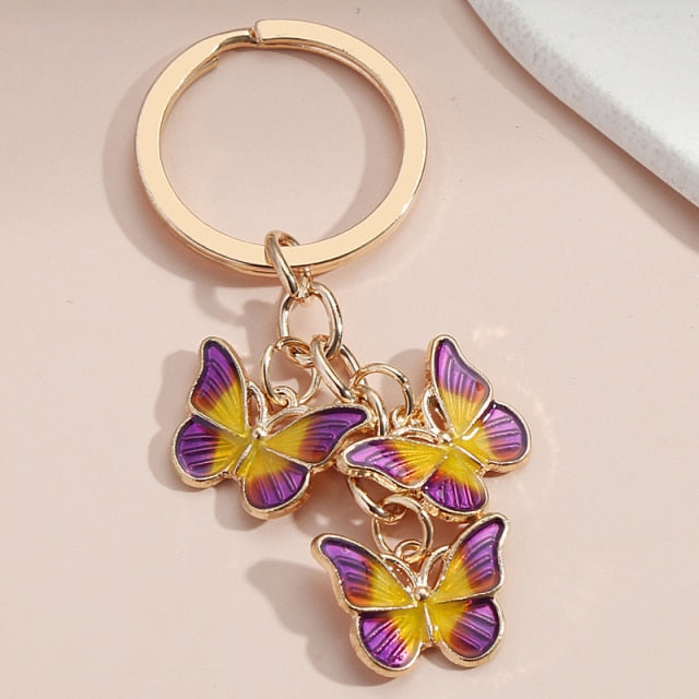 New Colorful Enamel Butterfly Keychain Insects Car Key Women Bag Accessories Jewelry Gifts