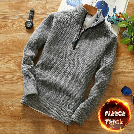 Winter Men&#39;s Fleece Thicker Sweater Half Zipper Turtleneck Warm Pullover Quality Male Slim Knitted Wool Sweaters for Spring